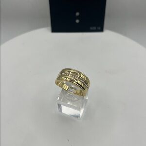 INC gold tone ring with clear crystals size 10